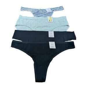 Auden 4 Pack Thong Bundle Panty L Blue Striped Green Black Bikini Underwear Set‎